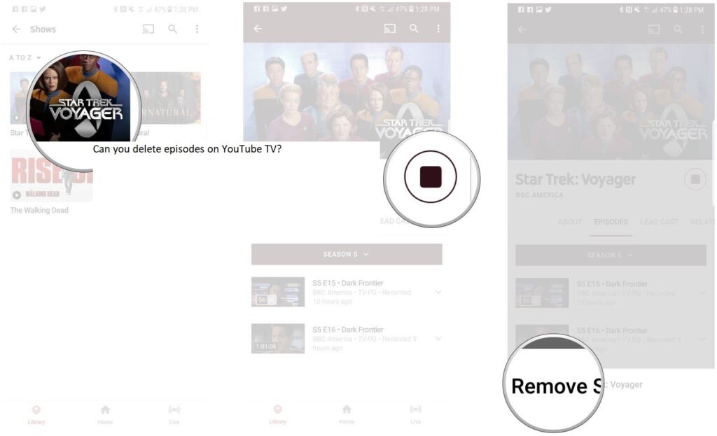 Can you delete episodes on YouTube TV?