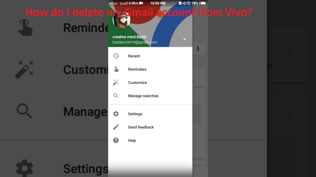 How do I delete my Gmail account from Vivo?