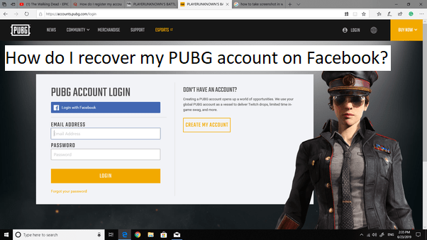 How do I recover my PUBG account on Facebook?