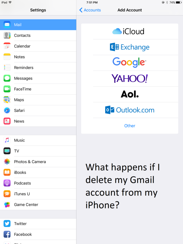 What happens if I delete my Gmail account from my iPhone?