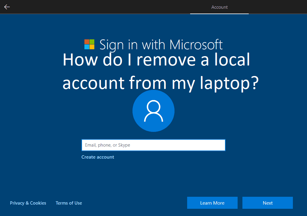 How do I remove a local account from my laptop?