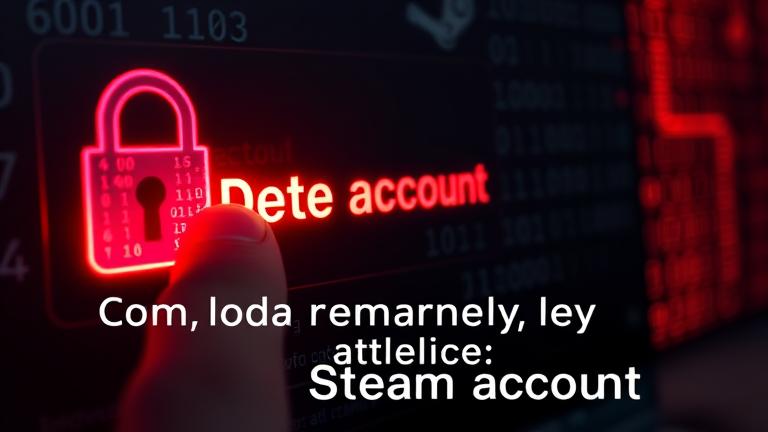 alt_text: Close-up of a Steam screen with a red "Delete Account" button being clicked, symbolizing deletion.