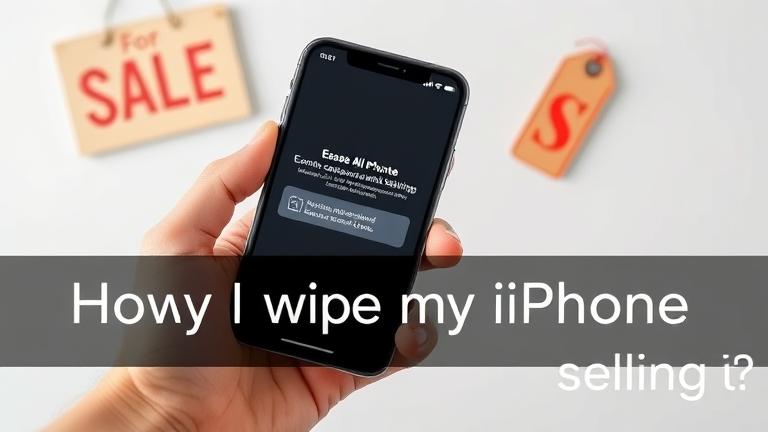alt_text: Person holds iPhone with 'Erase All' screen, highlighting secure data wiping before sale.