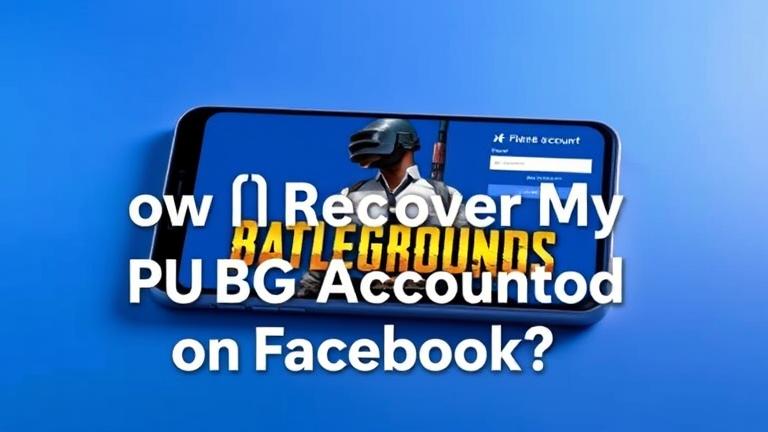 alt_text: Smartphone shows PUBG and Facebook login screens on sleek blue background, with recovery options.