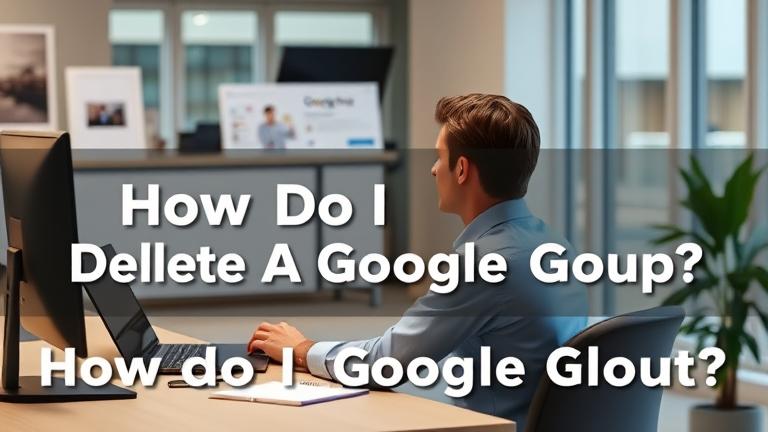 alt_text: Person at desk with Google Groups interface on screen, nearby notepad and phone, bright setting.