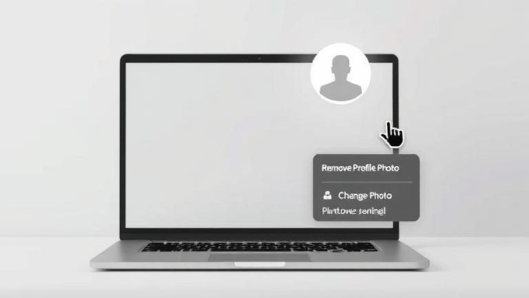 alt_text: Laptop screen showing Gmail, cursor clicking profile photo to remove or change it.