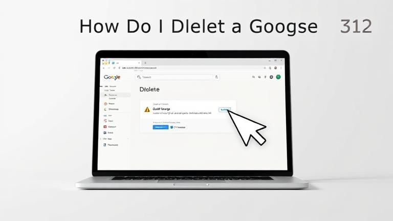 alt_text: Laptop screen showing Google Groups deletion process with warning dialog.