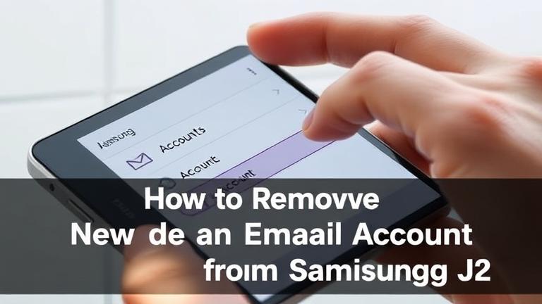 alt_text: Hands removing email from Samsung J2, showing "Remove account" in Settings.