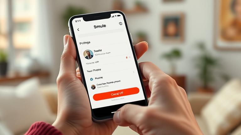 alt_text: Person with phone open to Smule's VIP cancellation in a cozy home setting.