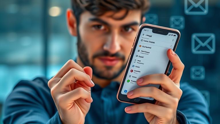 alt_text: Person with Redmi 6A viewing Gmail settings, indicating account deletion, in a modern tech background.