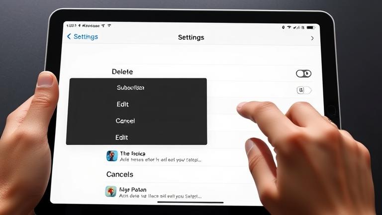 alt_text: User taps "Edit" on iPad's Subscriptions page, managing subscriptions easily.