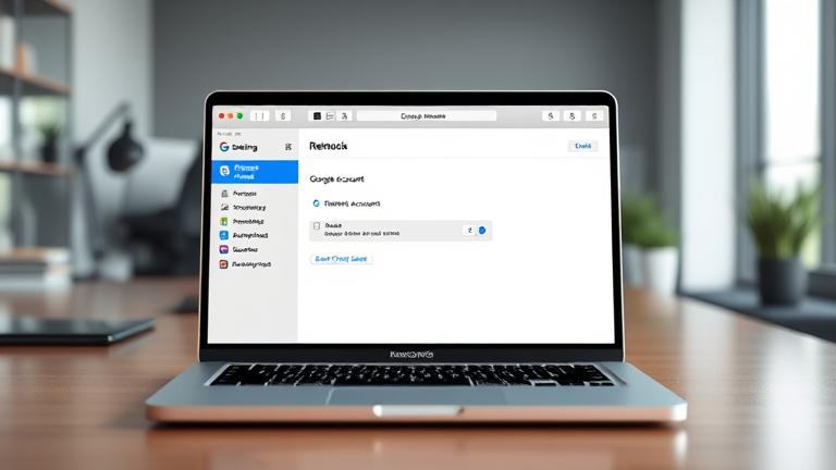 alt_text: MacBook settings screen showing Google account removal in a sleek workspace.