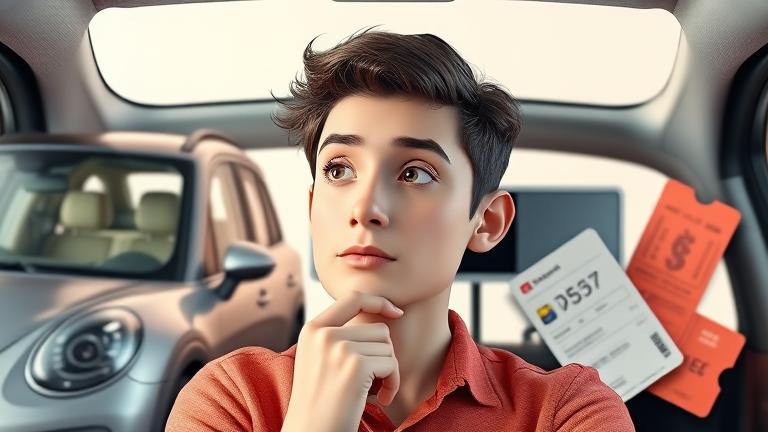 A person ponders whether a car, smartphone, app, and ticket cost money or are free.