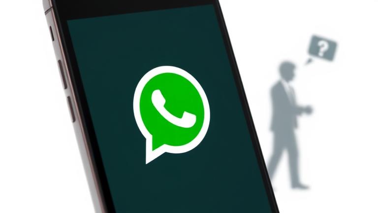 Smartphone with WhatsApp icon, fading contact, question mark—detecting account deletion cues.