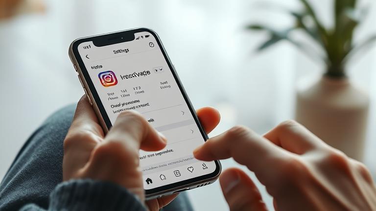 alt_text: Person deactivates Instagram on phone in a calm, private setting, focusing on account options.
