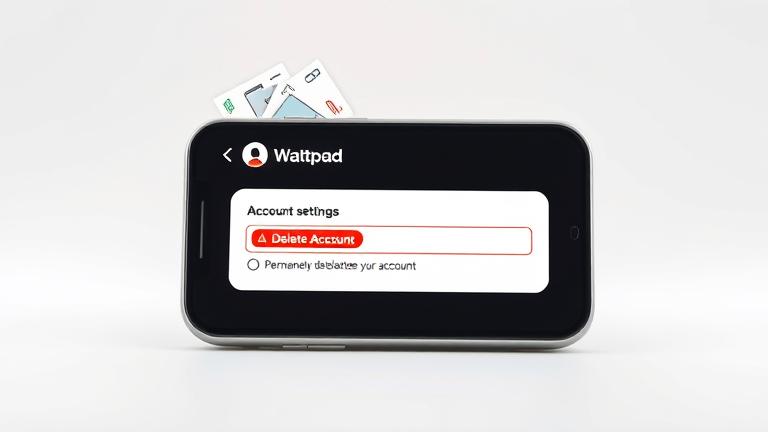 alt_text: Smartphone screen showing Wattpad's delete account option with warning icons.