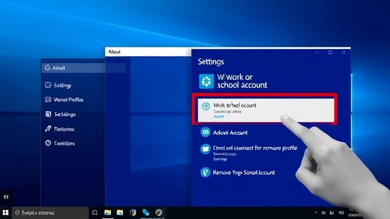 alt_text: Windows 10 Settings screen showing domain removal options with a user clicking to disconnect.
