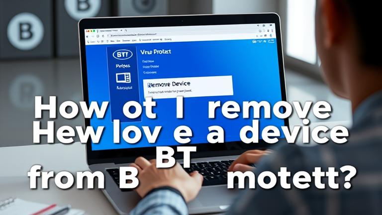 alt_text: Person using BT Virus Protect on screen with "Remove Device" option highlighted.