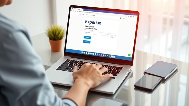 alt_text: Person cancels Experian membership online at a neat desk, showcasing digital convenience.