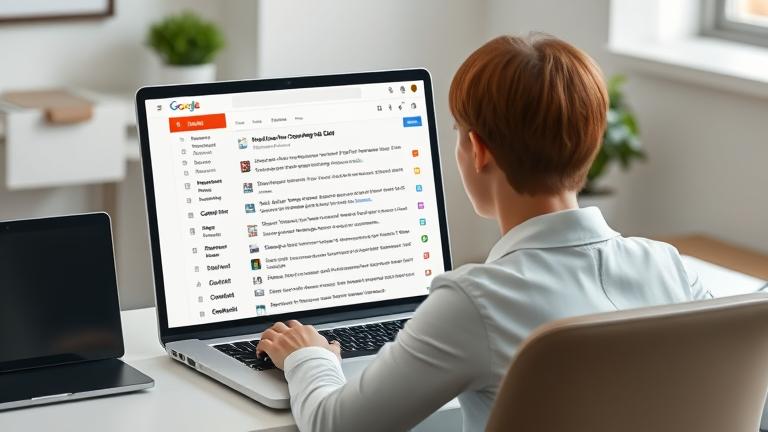 alt_text: Person managing Gmail inbox on laptop, highlighting bulk delete for efficient email cleanup.