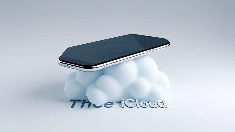 alt_text: Floating iPhone fading above dissolving iCloud, with digital effects showing data removal.