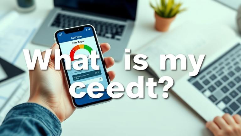 alt_text: Person holding device showing credit report with charts, gauge, and financial background.