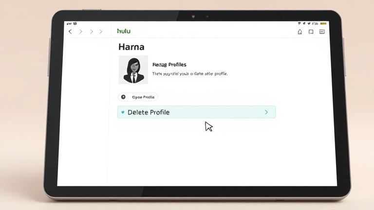 alt_text: Hulu app on screen showing profile management with delete option and cursor hovered.
