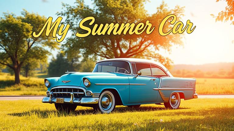 alt_text: Summer scene with vintage car, music notes, and lush greenery, evoking warm gameplay.