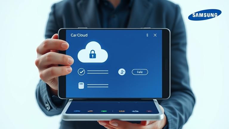 alt_text: Person manages Samsung Cloud on device, deleting data with a sleek, minimalistic background.