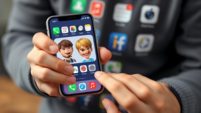 alt_text: Person managing Bitmoji on iPhone, showing deletion process on Home screen.