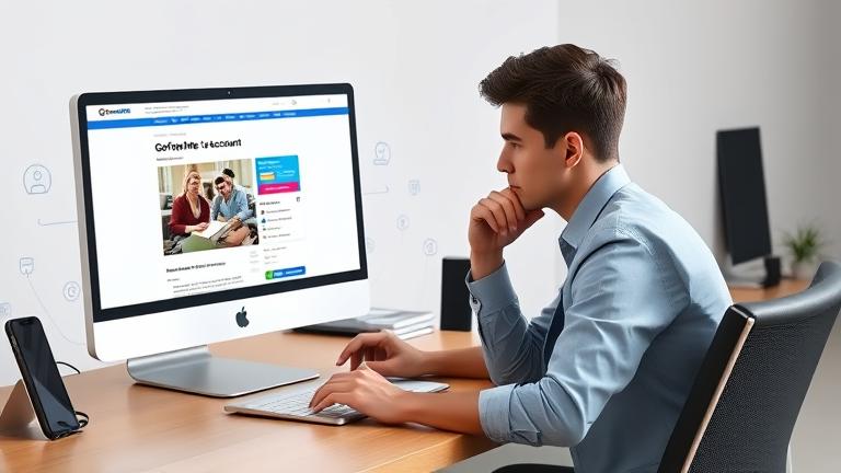 alt_text: Person at desk managing a crowdfunding page, with digital privacy icons in background.