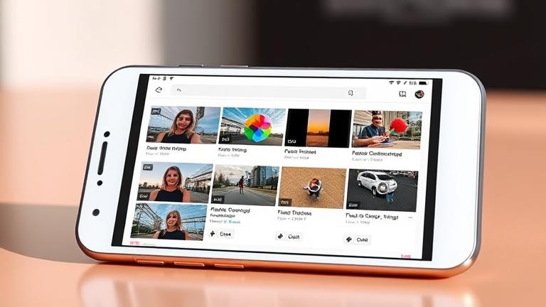 alt_text: Smartphone showing Google Photos with connected video thumbnails, illustrating seamless linking.