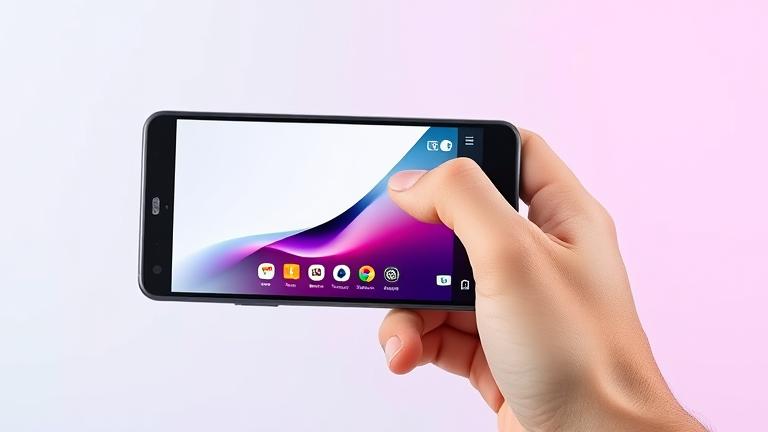 alt_text: LG phone in hand, showing screenshot capture with power and volume down buttons pressed.