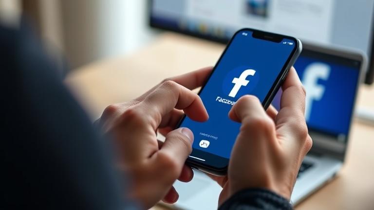alt_text: Hands holding a phone displaying Facebook; subtle logo hints, calm tone, privacy focus.