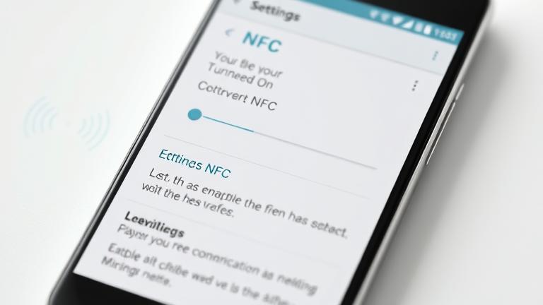 alt_text: Android phone settings showing NFC toggle on, with NFC icon and signal waves for quick enablement.