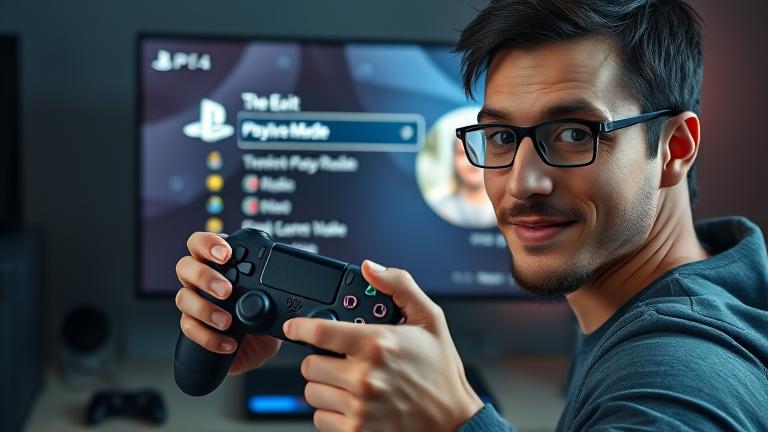 alt_text: Person confidently navigating PS4 menu to exit passive mode with controller in hand.