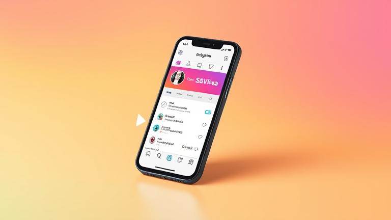 alt_text: Instagram app on phone saving sounds with bookmark and download icons, vibrant colors.