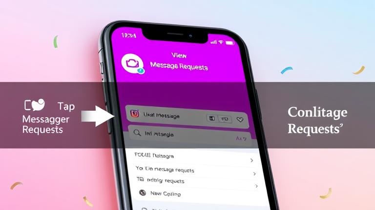 alt_text: Instagram app screen showing how to access Message Requests via direct messages icon.