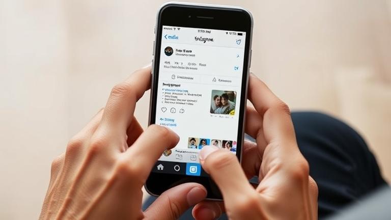 alt_text: Person holding phone with Instagram DMs open, showing a video message and download icons.