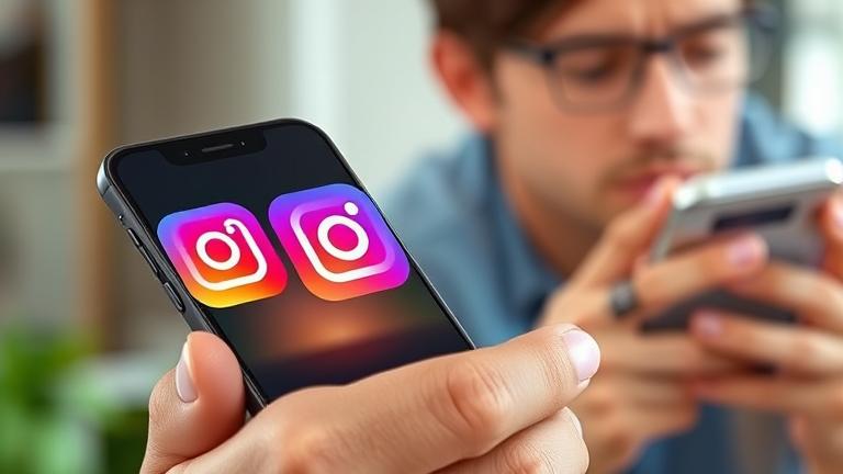 alt_text: Person checking phone with fading Instagram icon, pondering if account is deactivated.