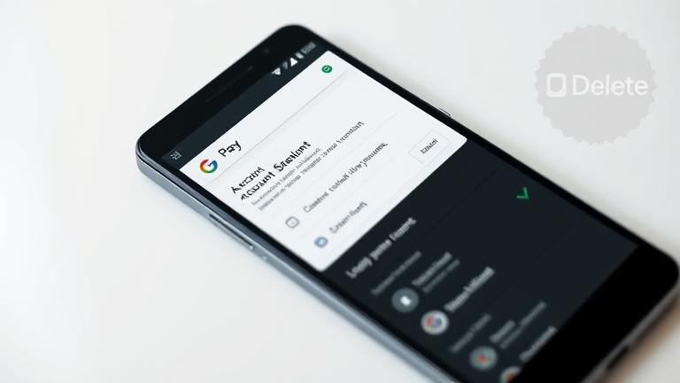 alt_text: Smartphone screen showing Google Pay account settings with a delete icon in a sleek, modern style.