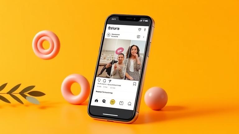 alt_text: Smartphone showing Instagram story with viewers, share icons, and engaging social elements.
