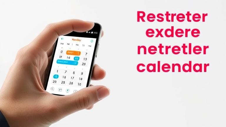 alt_text: Hand holding smartphone showing a calendar app with restore icon on a sleek, modern background.