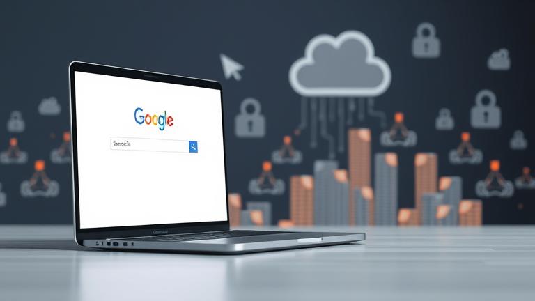 alt_text: Smartphone with search bar, digital cloud and data streams highlight Google saving searches.