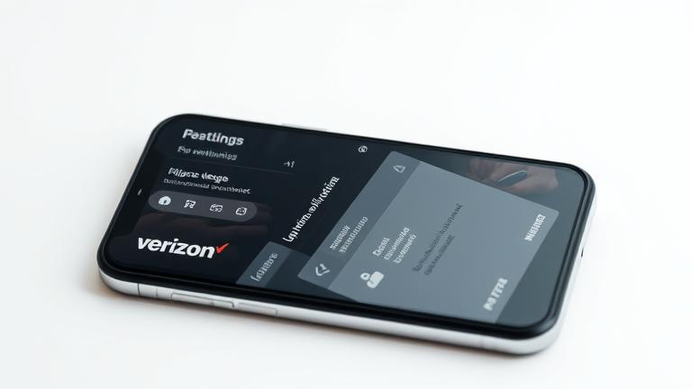 alt_text: Smartphone screen showing Verizon app with privacy and data management options.