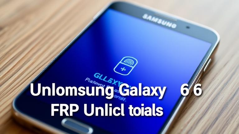 alt_text: Samsung Galaxy J6 lock screen with fingerprint, PIN input, and "Unlock FRP Lock" overlay.
