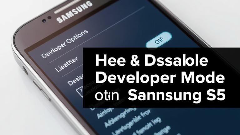 alt_text: Close-up of Galaxy S5 with settings menu, showing Developer Options toggle and design.