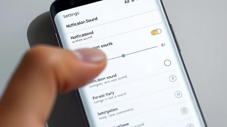 alt_text: Close-up of Galaxy S9 settings showing notification sound options in a modern workspace.