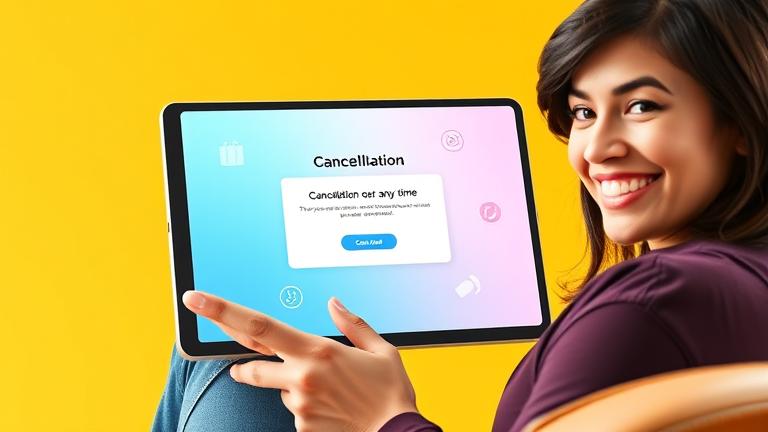 alt_text: Person cancelling Sling TV easily on device, showing control and flexibility with a relaxed smile.