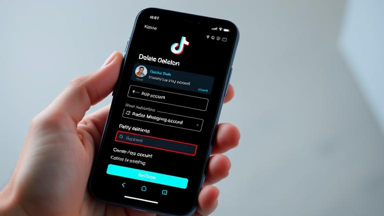 alt_text: Modern smartphone screen showing TikTok account deletion in 2025, with a user confidently navigating settings.